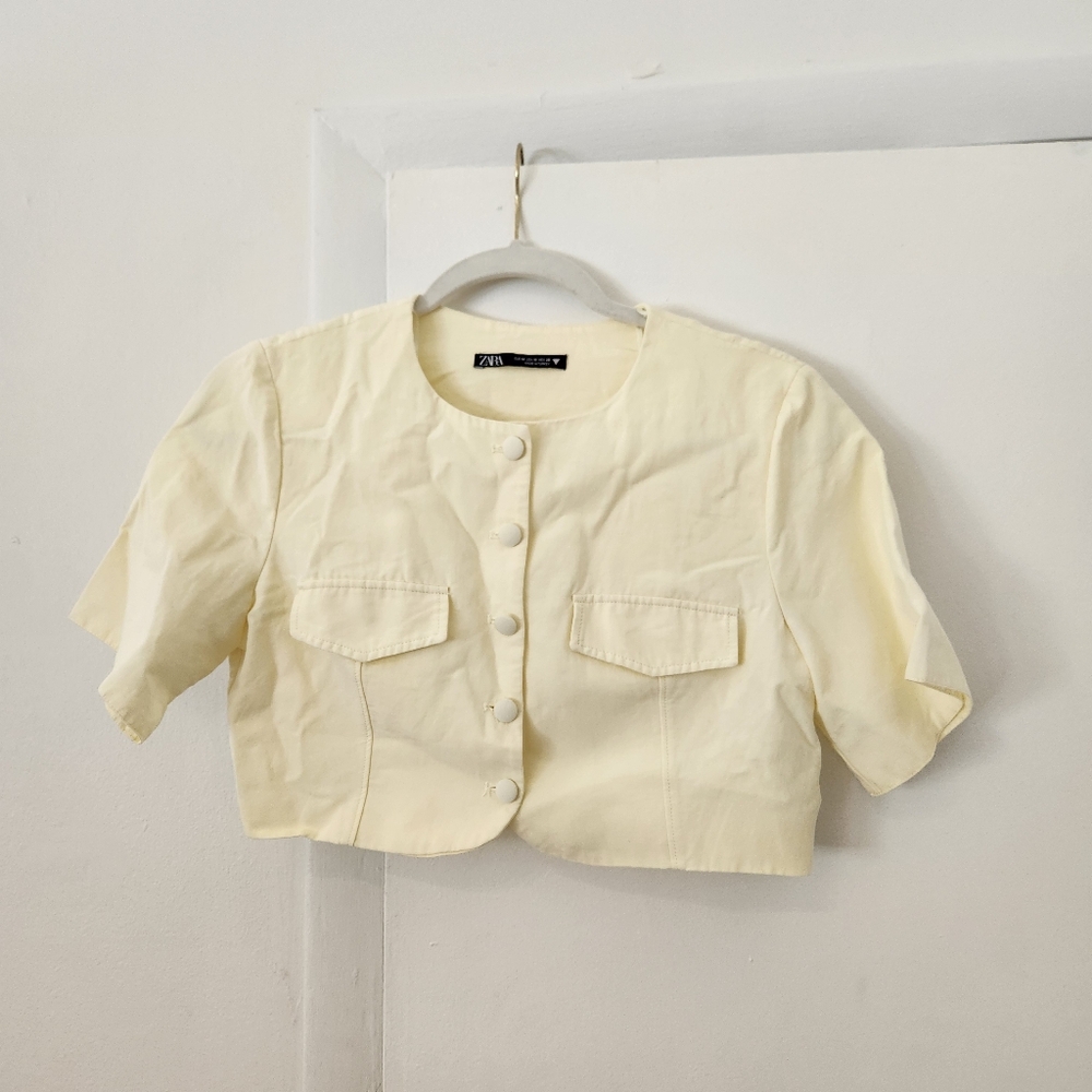 Butter Yellow Button-Up Cropped Jacket